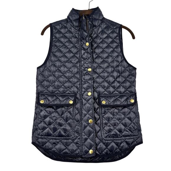 J. Crew Jackets & Blazers - J Crew Vest Field Quilted Puffer Womens Size XXS Navy Blue Shiny Down Filled